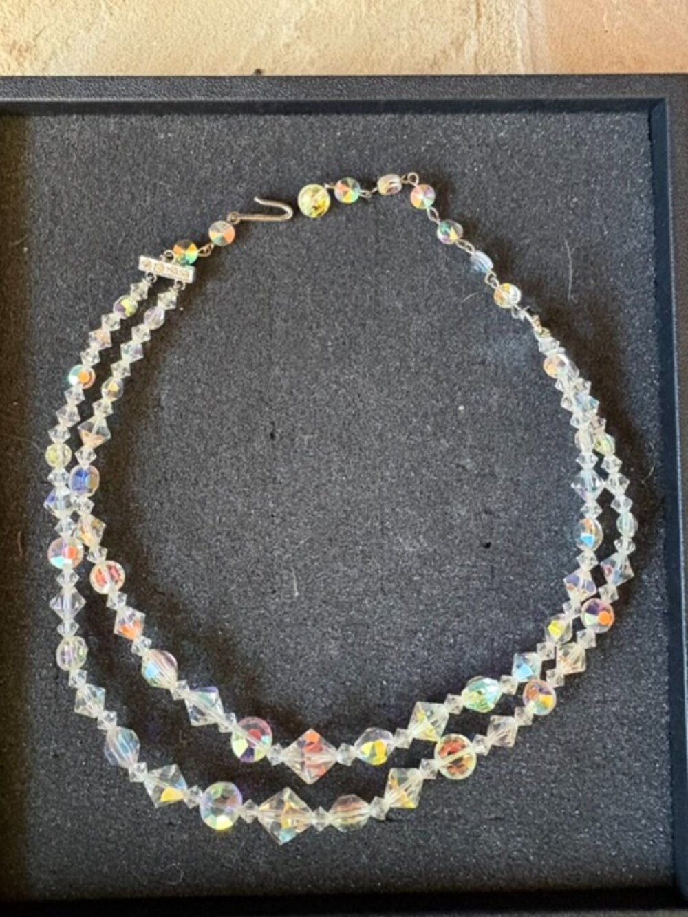 Vintage Mid Century Aurora Borealis Crystal Double-Strand Necklace with Extender